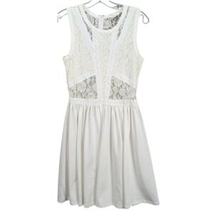 It Girl Women's Floral Lace Crochet‎ Dress Pleated Sleeveless Boho White Size M